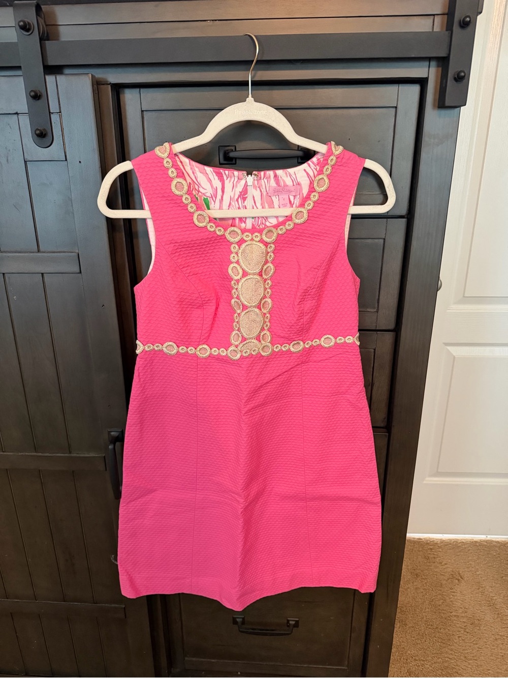 Lilly Pulitzer Hot Pink Shift Dress with Gold Trim